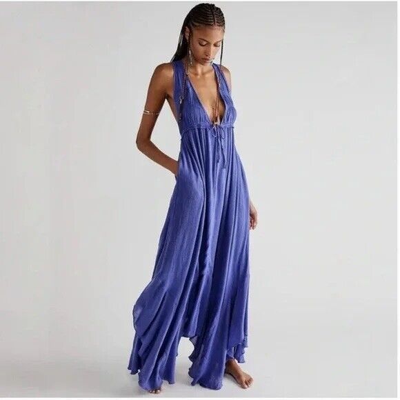 Free People Dresses & Skirts - Free People Deep Blue Halter Maxi Dress